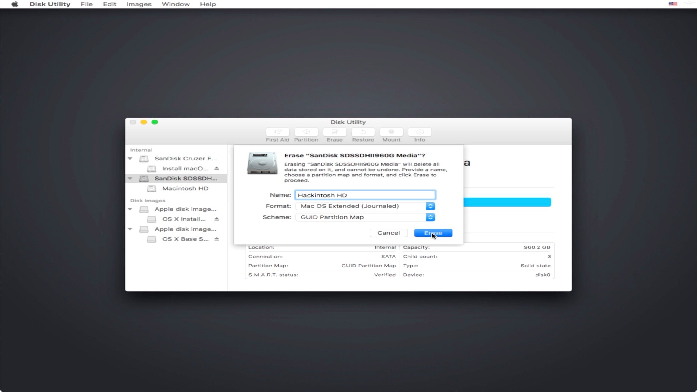 disk utility mac erase ssd process details waiting for the disks to reappear